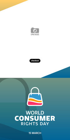 World Consumer Rights Day. Banner template design with typographic text and bag illustration for annual March 15のイラスト素材