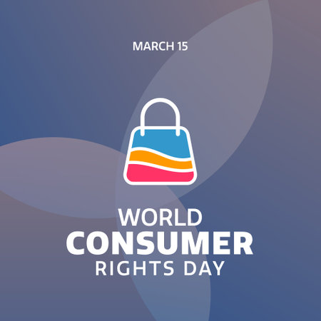 World Consumer Rights Day. Social Media template design with typographic text and bag illustration for annual March 15のイラスト素材