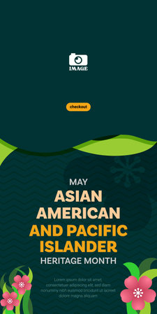 Asian American and Pacific Islander Heritage Month. Banner design with flower illustration and zig-zang line patterns for greetings in May, campaigns, adsのイラスト素材