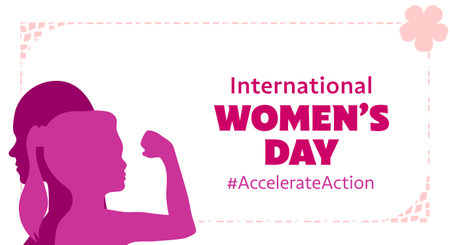 Accelerate Action. International Women's Day. Background design with silhouette for greetings, campaigns, advertising on March 8のイラスト素材