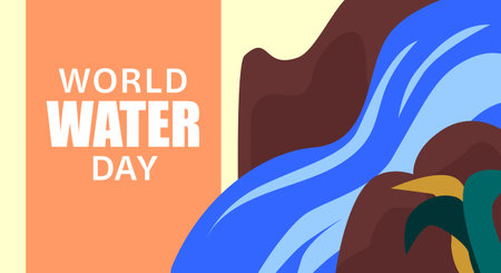 World Water Day. Background template design with water illustration out of faucet for greeting, campaign, annual event on March 22のイラスト素材