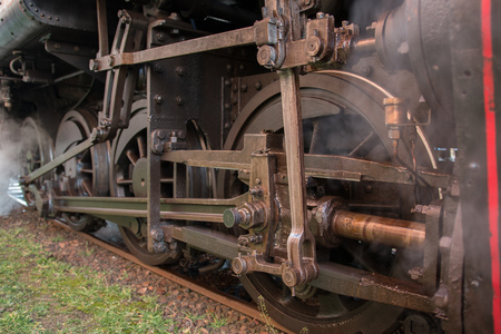 The mechanical part of the steam train on tracks