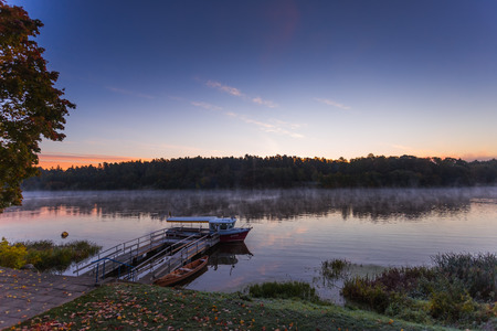 Morning foggy landscape image of Nemunas riverの写真素材