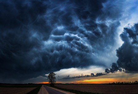 Landscape panorama of storm clouds with the rainの写真素材