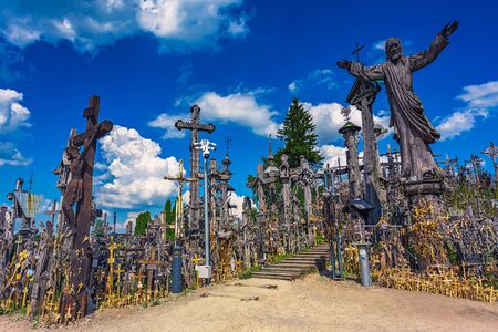 Landscape of Hill of crosses, Kryziu kalnas, Lithuaniaの写真素材