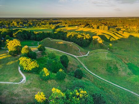 Kernave, historical capital city of Lithuania, aerial top viewの写真素材