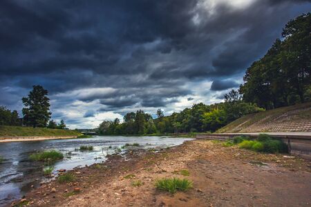 World problem with global warming, Dryed Neris river in Vilnius, Lithuania