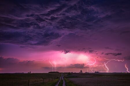 CLose up with lightning with dramatic clouds composite image . Night thunder-stormの写真素材