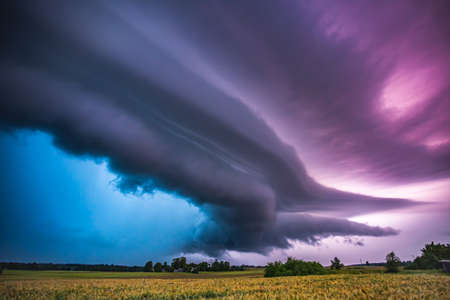 Supercell storm clouds with intense rain, Lithuania