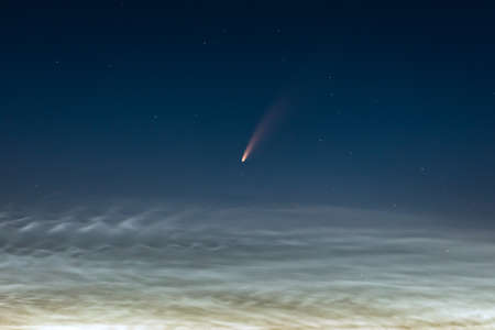 Neowise comet in the night sky of Lithuaniaの写真素材