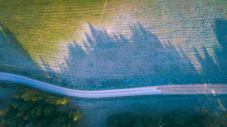 Landscape with frost shadows in the early autumn morningの写真素材