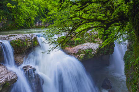 Waterfall in Gachedili canyon, Georgia, wild placeの写真素材