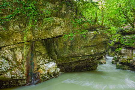 Waterfall in Gachedili canyon, Georgia, wild placeの写真素材