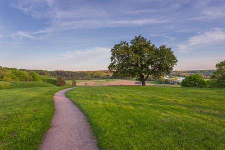 Lithuanian historic capital Kernave, green landscape of Kernave moundsの写真素材