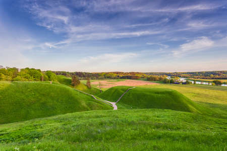 Lithuanian historic capital Kernave, green landscape of Kernave moundsの写真素材