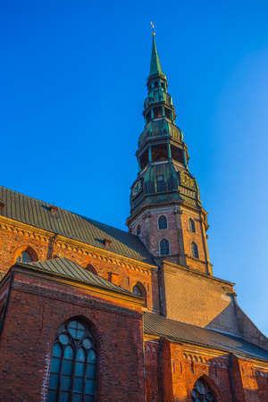 Riga St. Peters Church - the tallest peak in Riga, is one the oldest and most valuable monuments of medieval architecture in the Baltic Statesの写真素材