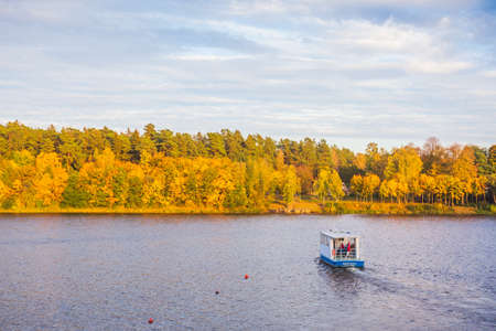 Lithuania nature at autumn. Beautiful Lithuanian landscape in Autumn. Nemunas River in town Birstonas, Dzukija ethnographic region of Lithuania.の写真素材