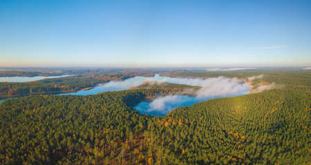 Aerial panoramic view of Asalnai lake at Autumn, Lithuaniaの写真素材