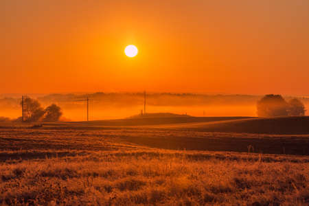 Concept image of global warming with hot sky and sunの写真素材