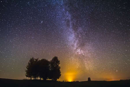 Milky way galaxy, night landscape in Lithuaniaの写真素材