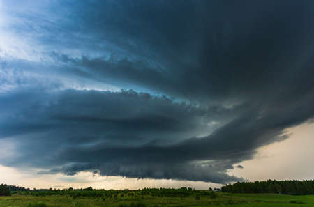Thunder storm clouds with supercell wall cloud, summer, Lithuaniaの写真素材