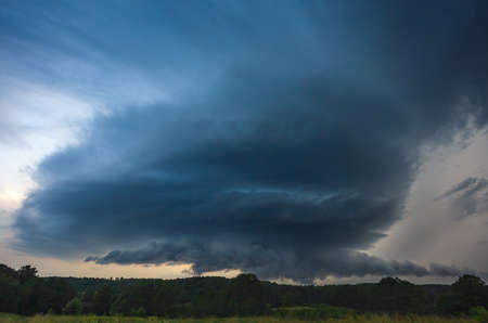 Thunder storm clouds with supercell wall cloud, summer, Lithuaniaの写真素材