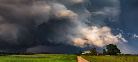 Thunder storm clouds with supercell wall cloud, summer, Lithuaniaの写真素材