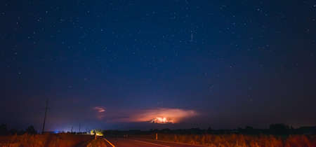 Night sky aesthetics, night sky stars background with storm, beautiful night view at a roadtrip,...