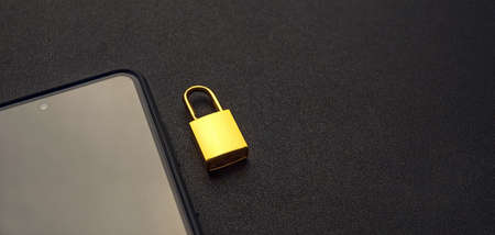 Banned from using smartphone, locked phone conceptの写真素材