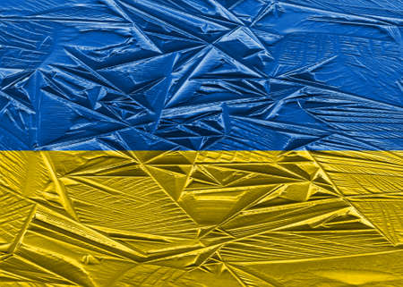 Ukrainian national flag pattern with ice pattern, war conceptの写真素材