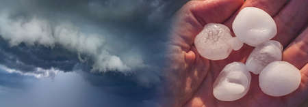 Thunder storm clouds with supercell wall cloud and hailstones, summer, Lithuaniaの写真素材