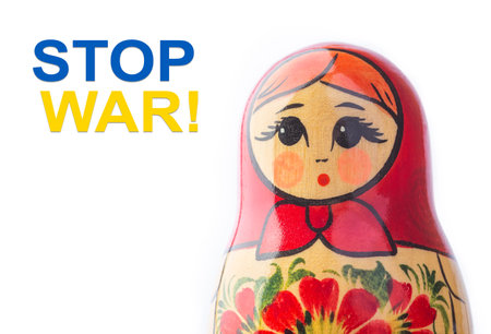 Matryoshka doll with Stop War text signの写真素材