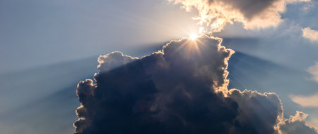 Sunrays in the evening at summer, trust and hope, heavenの写真素材
