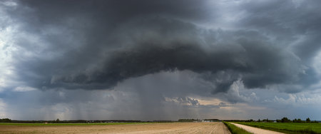 Storm clouds over field, extreme weather, dangerous stormの写真素材