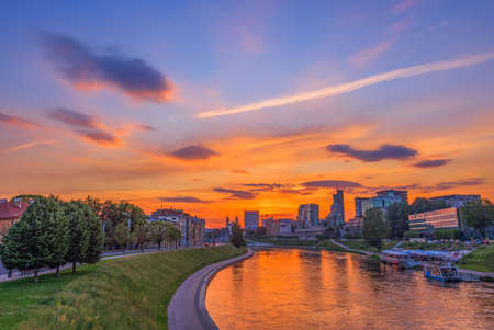 Landscape of Vilnius, Lithuania, Europe. Sunset Cityscape. landscape with Neris river