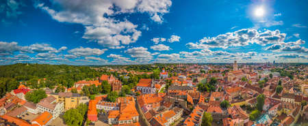Sunny Aerial Vilnius Old Town aerial view scene, capital of Lithuaniaの写真素材