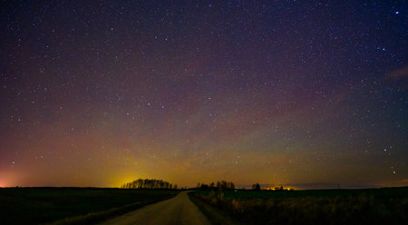 Night landscape with colorful Milky Way, autumn skyの写真素材