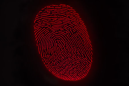Red fingerprint background. Generative AI.の素材