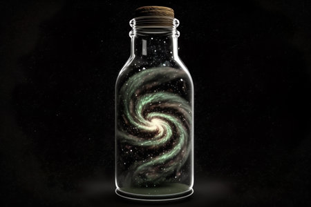 Galaxy closed in an old glass bottle. Generative AIの素材