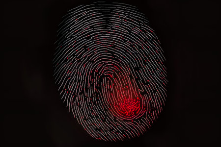 Red fingerprint background. Generative AI.の素材
