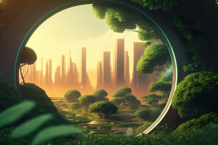 Futuristic green city. ESG concept. Generative AIの素材