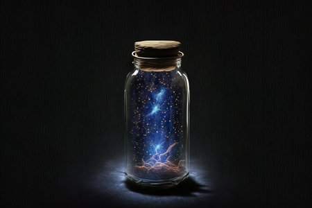 Galaxy closed in an old glass bottle. Generative AIの素材
