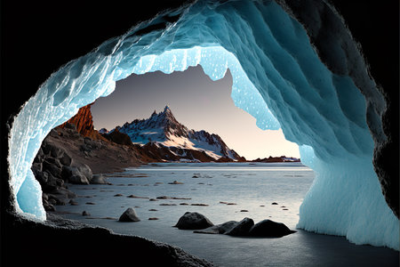 Ice cave in the Arctic environment. Amazing landscape. Generative AIの素材