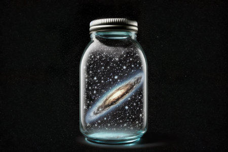 Galaxy closed in an old glass bottle. Generative AIの素材