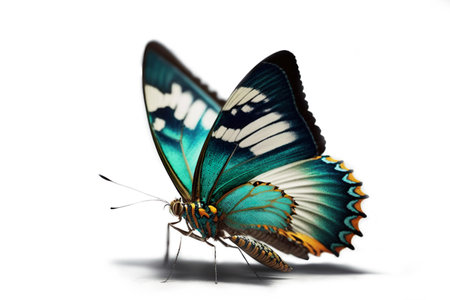 Beautiful blue butterfly isolated in white background. Generative AIの素材