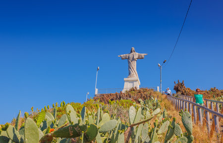 The Christ the King statue on Madeira island - Portugal - travel backgroundの写真素材