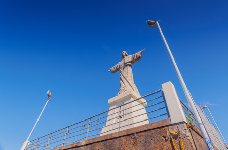 The Christ the King statue on Madeira island - Portugal - travel backgroundの写真素材