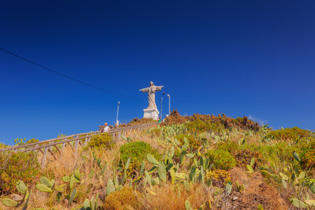 The Christ the King statue on Madeira island - Portugal - travel backgroundの写真素材