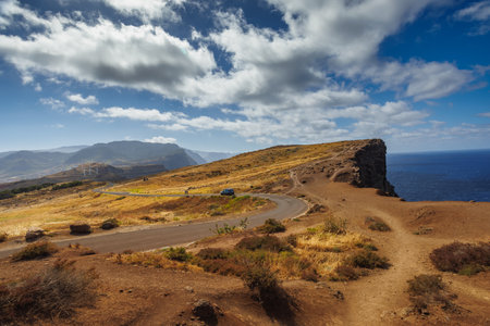 Volcanic sea cliffs of the Sao Lourenco peninsula, eastern Madeira, Portugal, Atlantic Oceanの写真素材