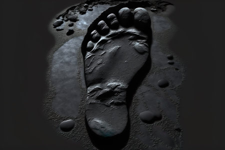 Carbon footprint on a coal dust. CO2 concept. Generative AIの素材
